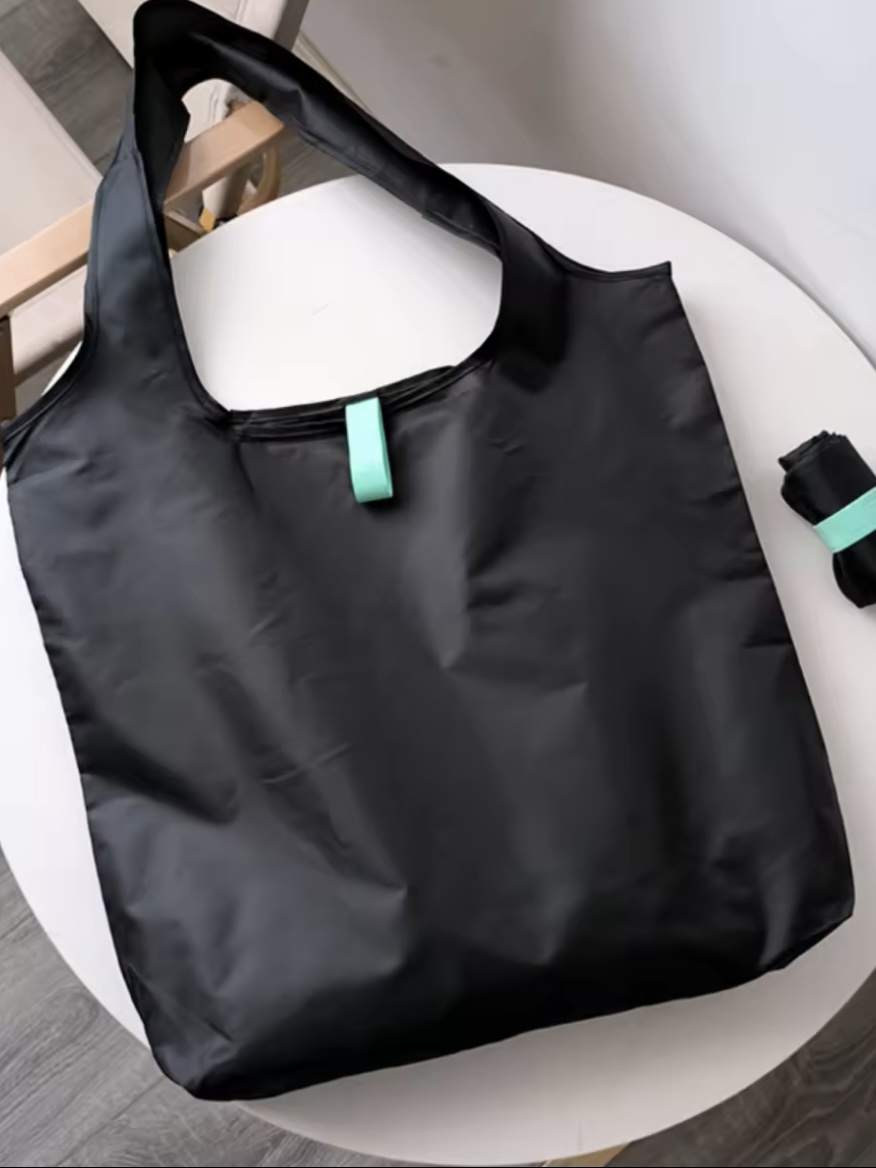 The Living Juan Recommends - Thickened Nylon Black Portable Environmental Single Shoulder Bag Foldable Shopping Bag Simple Pure Color Japanese Style v2